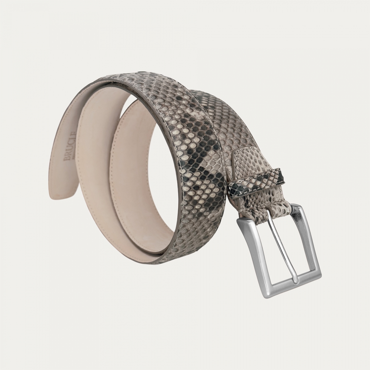 High belt in real python leather mud color