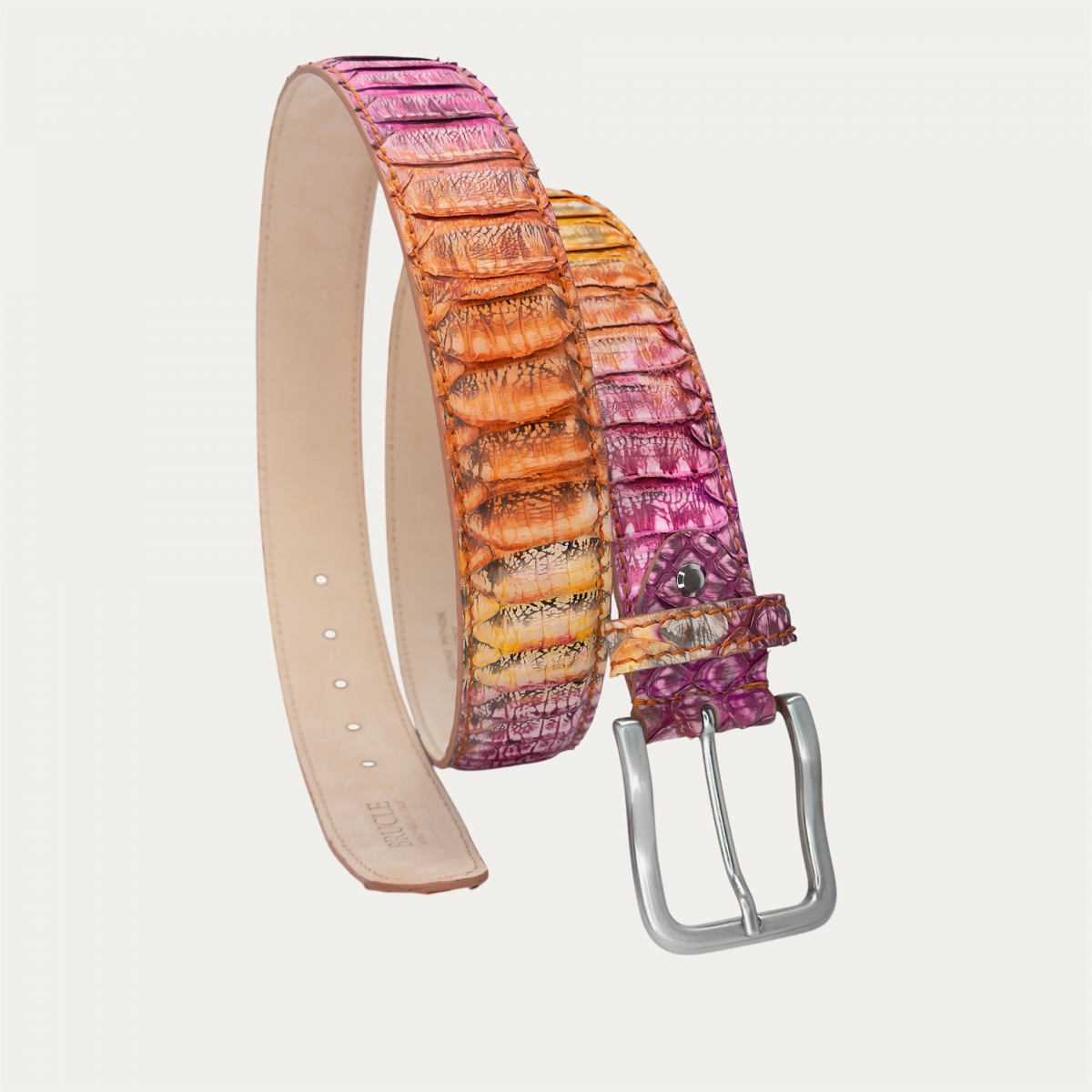 Ceinture haute en véritable python multicolore nuancé à la main
