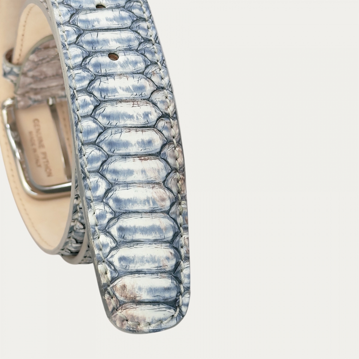 White brown and blue nubuck-finished python belt