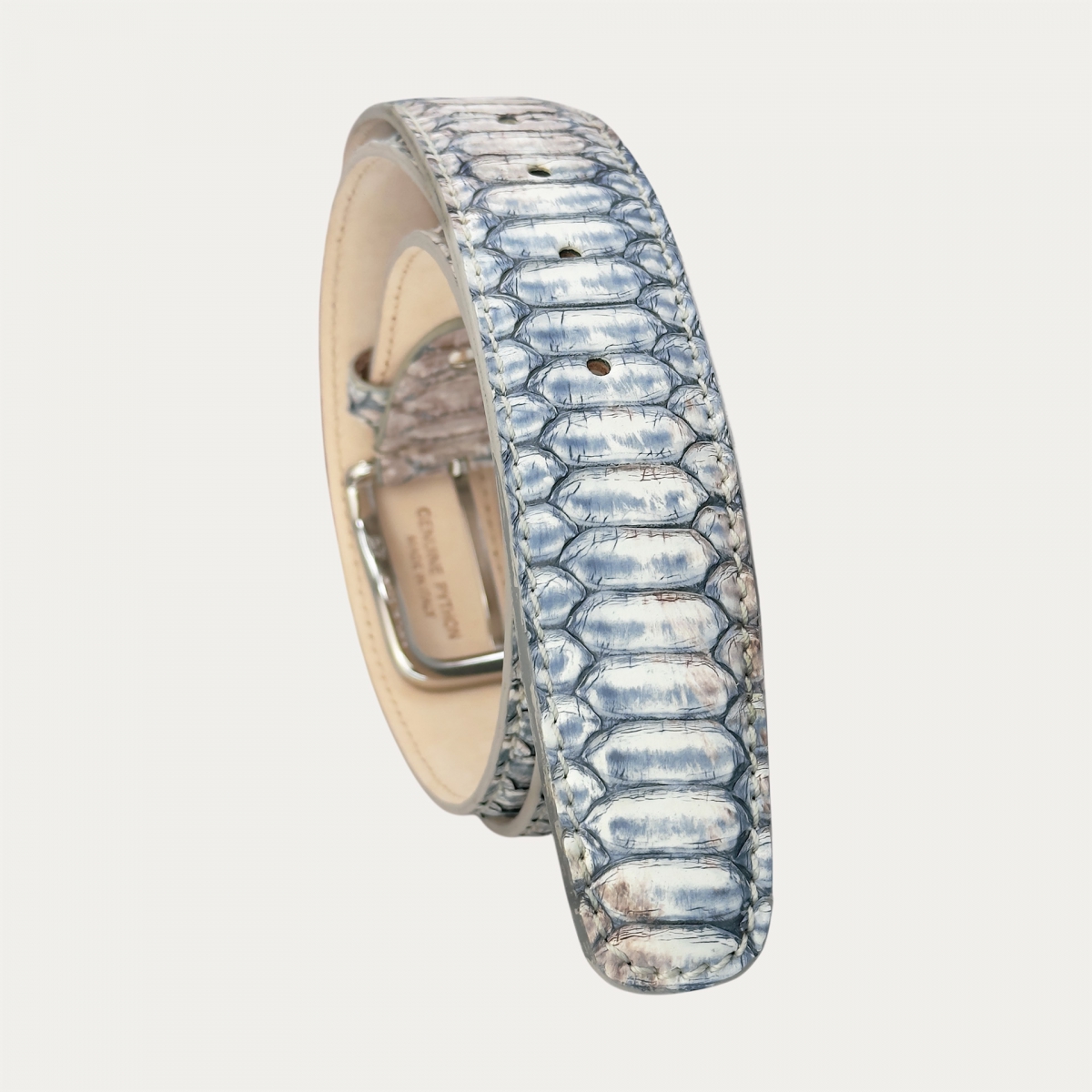 Ceinture en python effet nubuck blanc marron et bleu