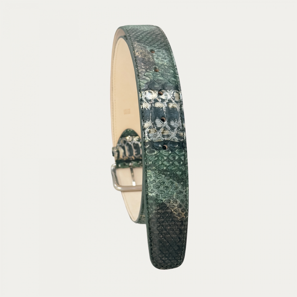 High python belt in green, black, silver and gold