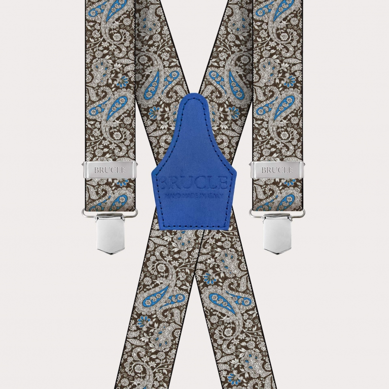 X-form Hosenträger mit Clips in braunem und blauem Kaschmirmuster