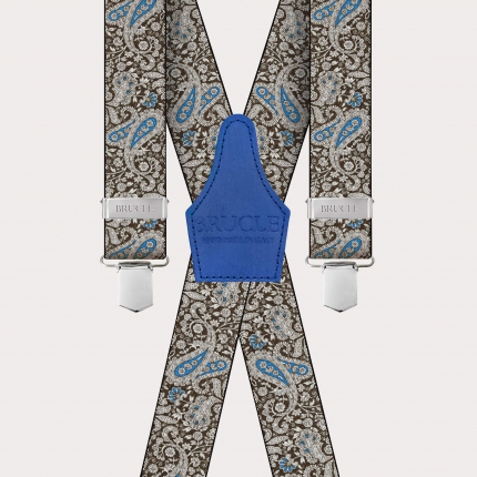 X-form Hosenträger mit Clips in braunem und blauem Kaschmirmuster