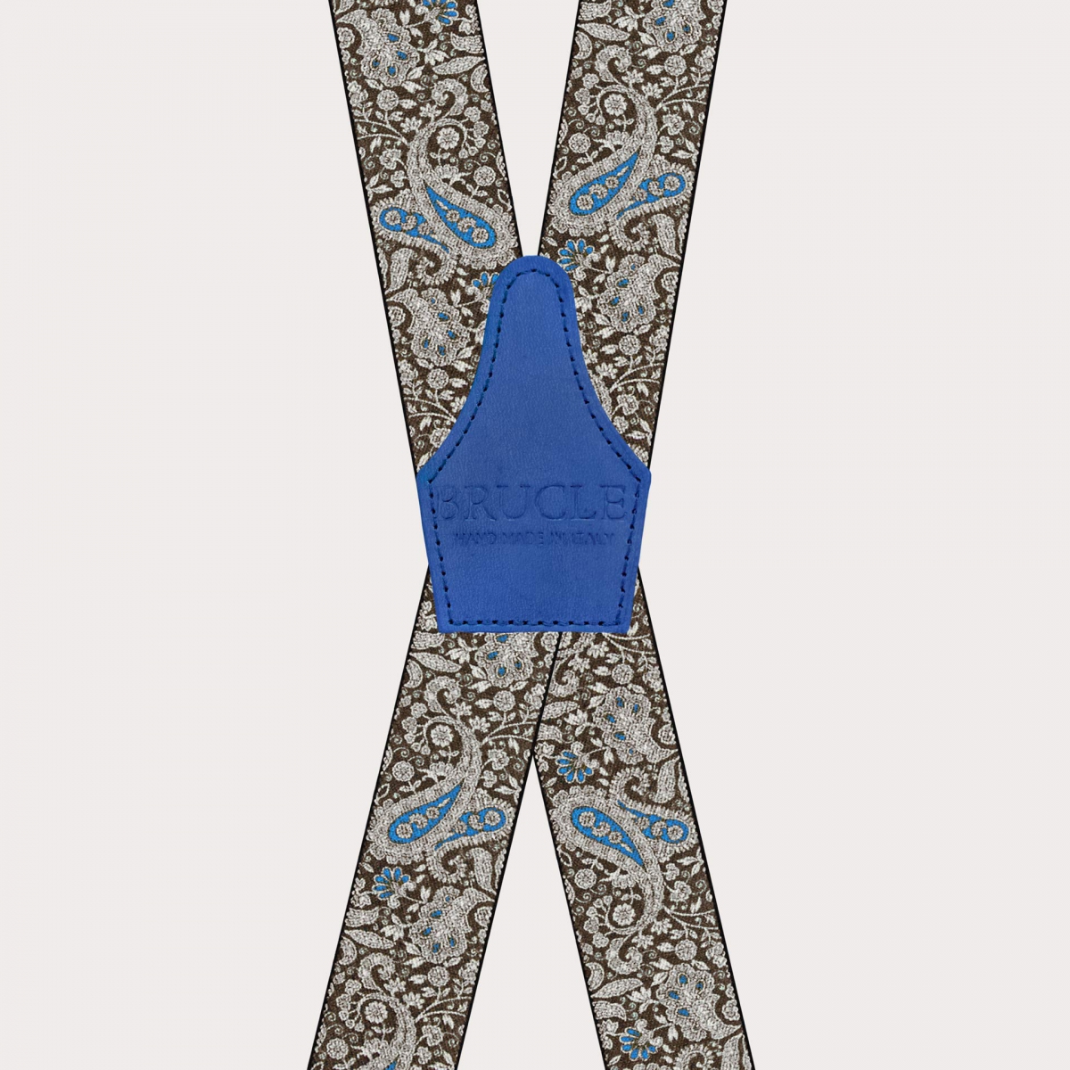 BRUCLE X-shaped suspenders with clips in brown and blue cashmere pattern