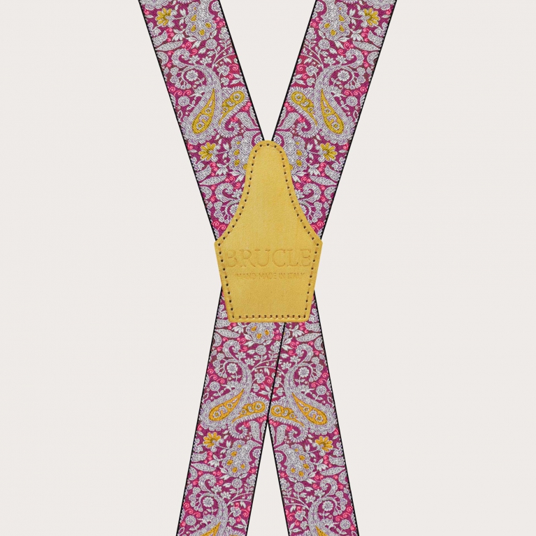 Bretelles en forme de X à clips en motif cachemire magenta et jaune