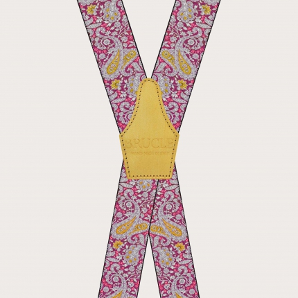X-form Hosenträger mit Clips in magenta und gelbem Kaschmirmuster
