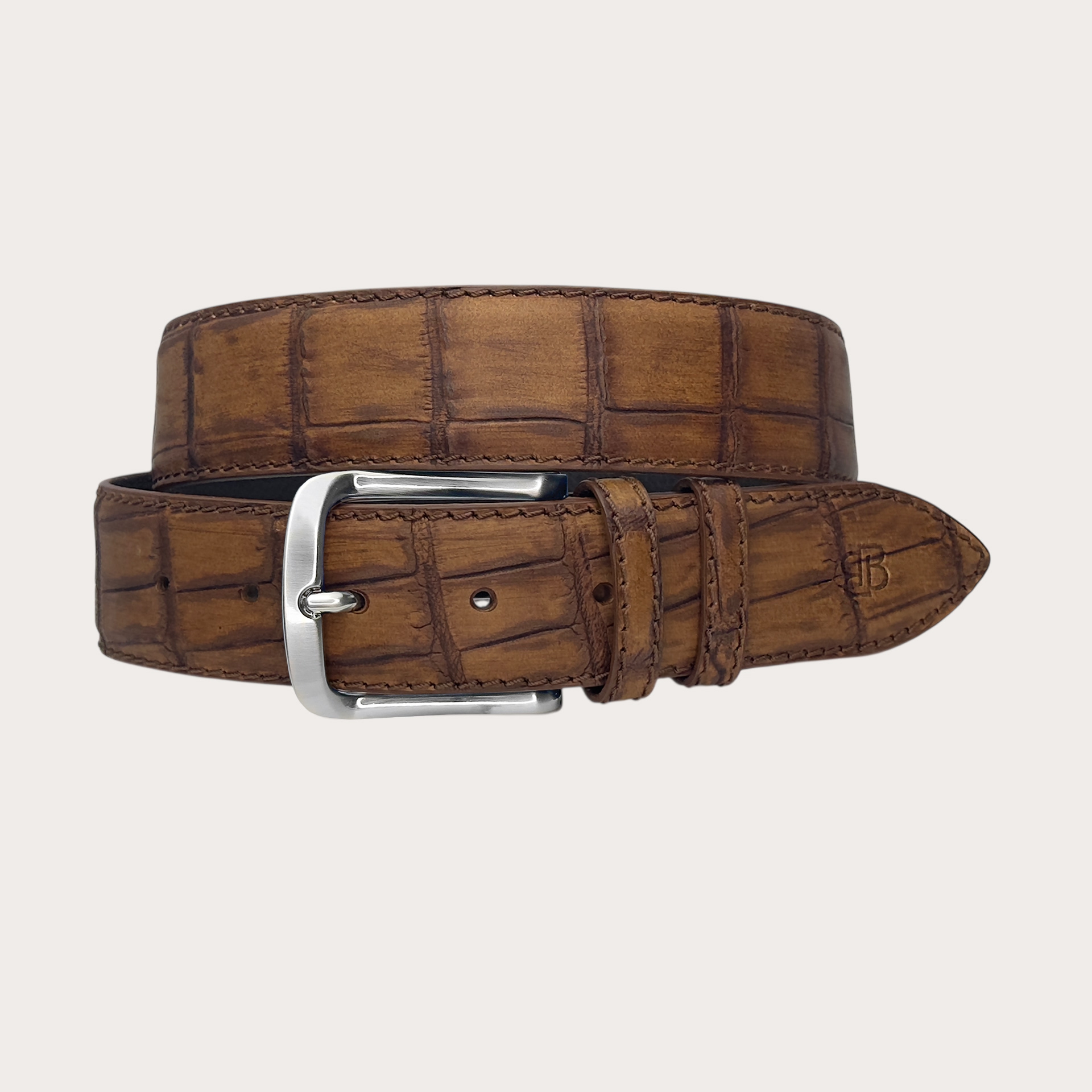 Brown crocodile embossed sporty belt hand dyed