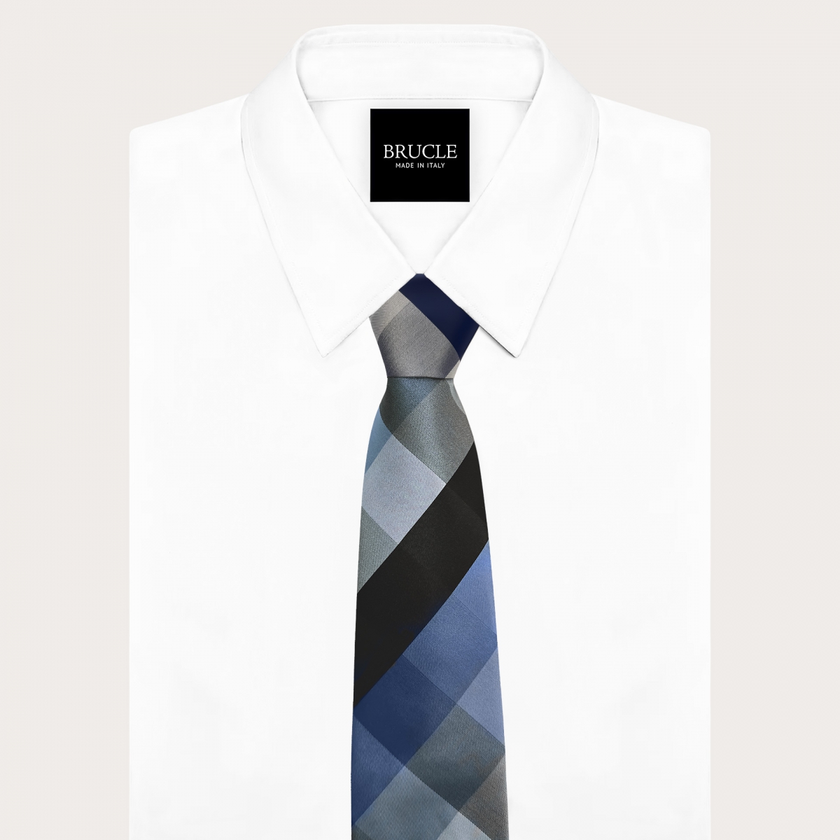 Blue and grey check patterned men’s tie