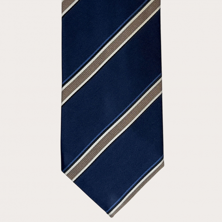 Cravate homme régimentaire bleu et beige