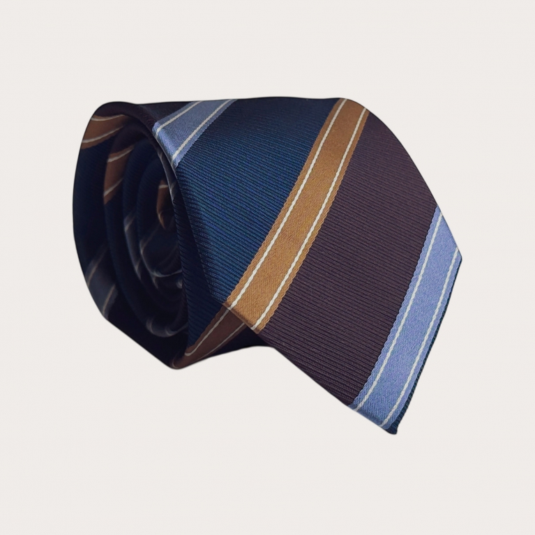 Men’s regimental tie in burgundy blue gold and light blue