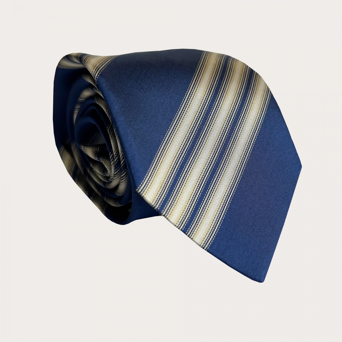 Cravate homme regimental bleu marine et beige doré