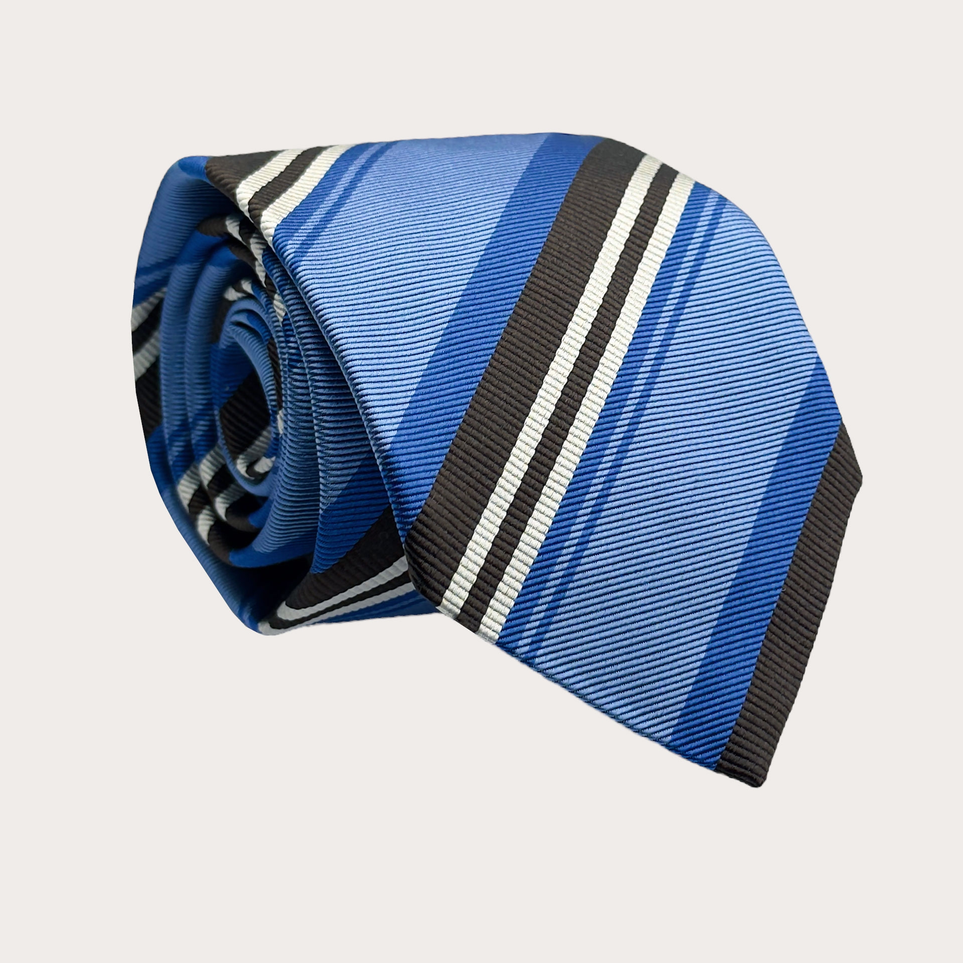 Cravate homme regimental bleu azur marron marine et blanche