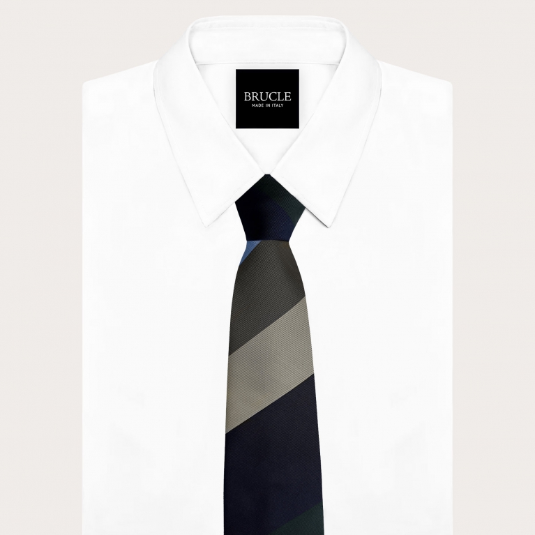 Cravate homme régimentaire multicolore bleu bleu clair vert et beige