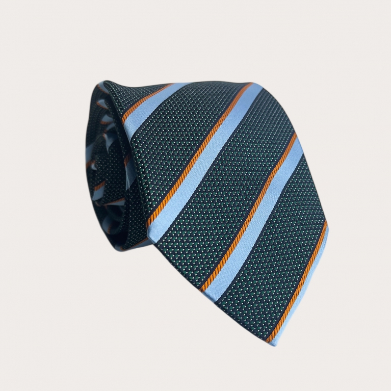 Diagonal striped tie green blue orange and light blue
