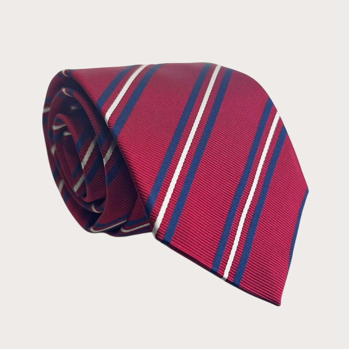 Men’s regimental tie burgundy white and blue