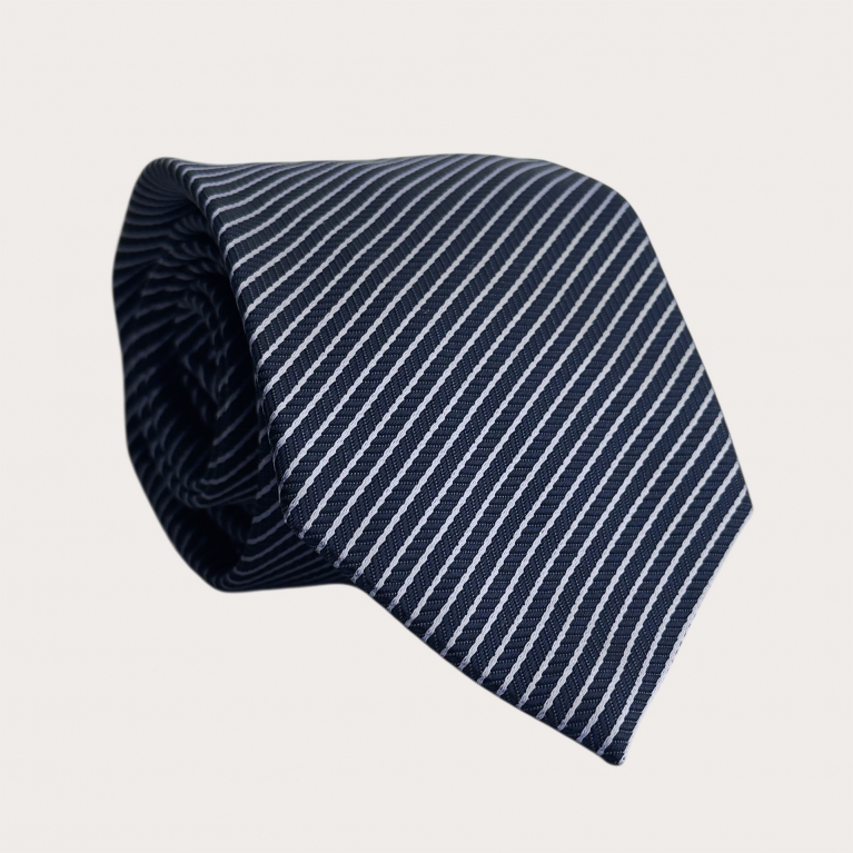 Herren Krawatte navy blau mit silber Streifen