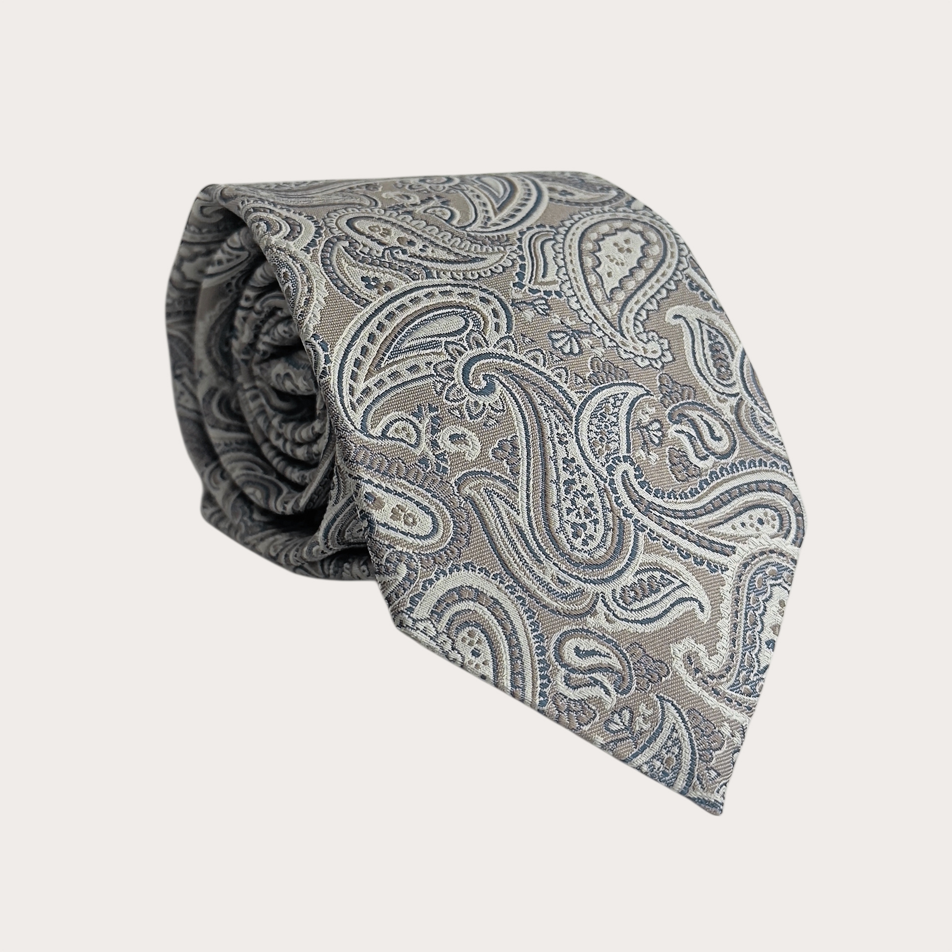 Men's taupe paisley jacquard silk tie