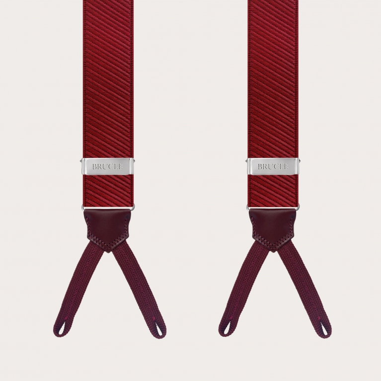 Elegant burgundy satin suspenders with button loops