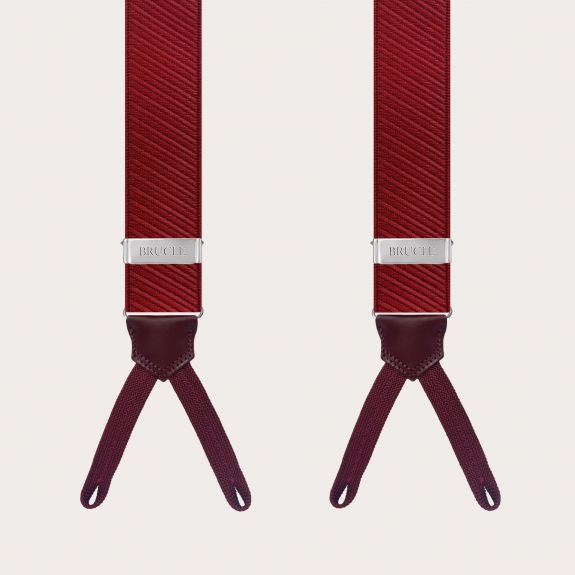 Elegant burgundy satin suspenders with button loops
