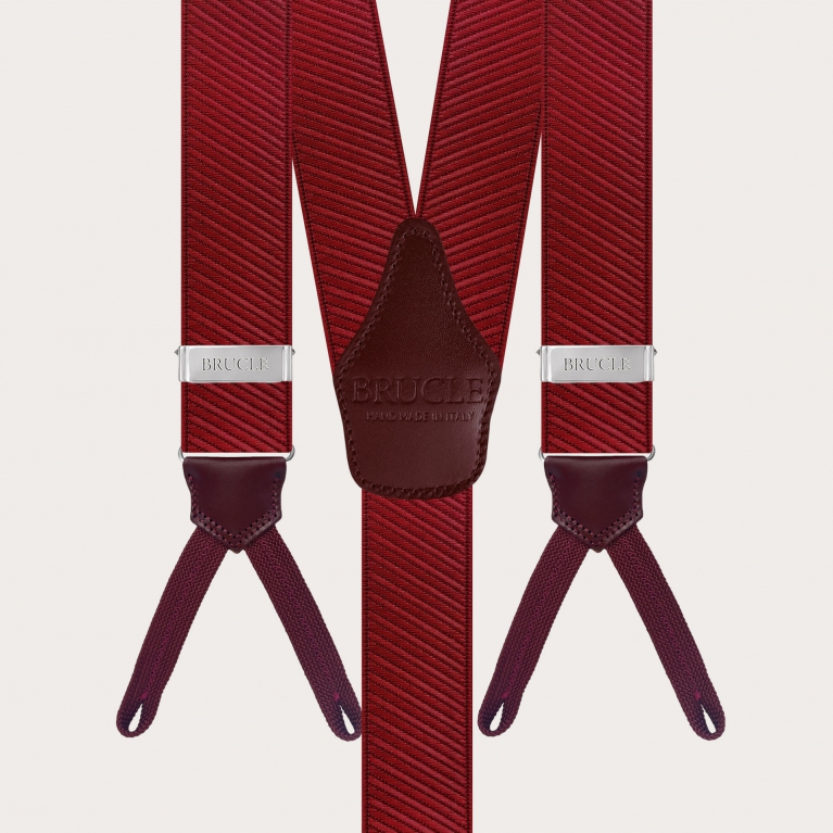 Elegante bordeaux Satin Hosenträger mit Knopfschlaufen