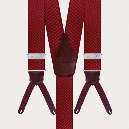 Elegant burgundy satin suspenders with button loops