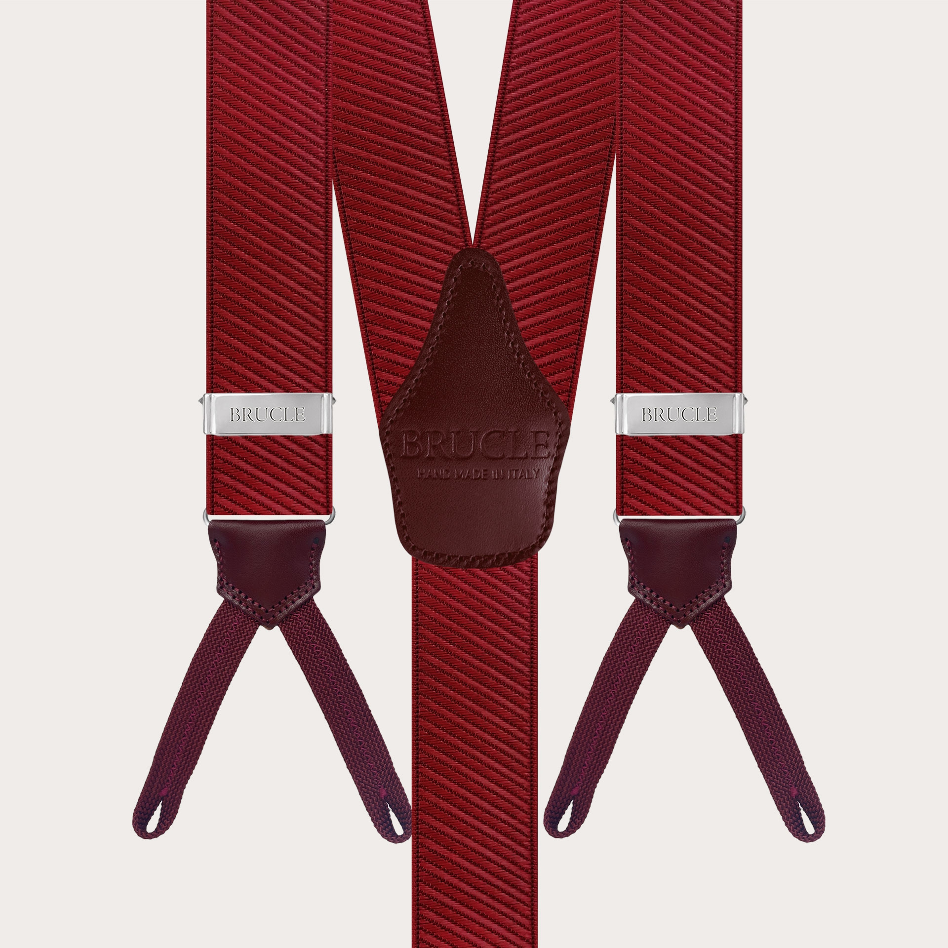 Elegante bordeaux Satin Hosenträger mit Knopfschlaufen