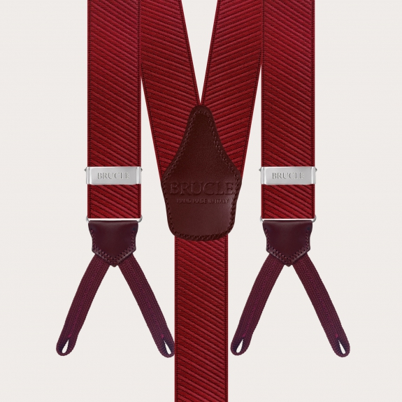 Elegant burgundy satin suspenders with button loops