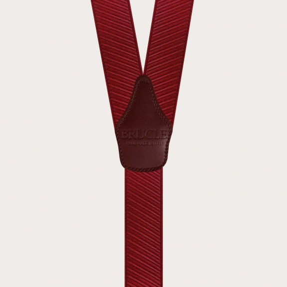 Bretelle eleganti in raso bordeaux con asole per bottoni