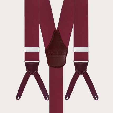Burgundy satin elastic suspenders with button loops