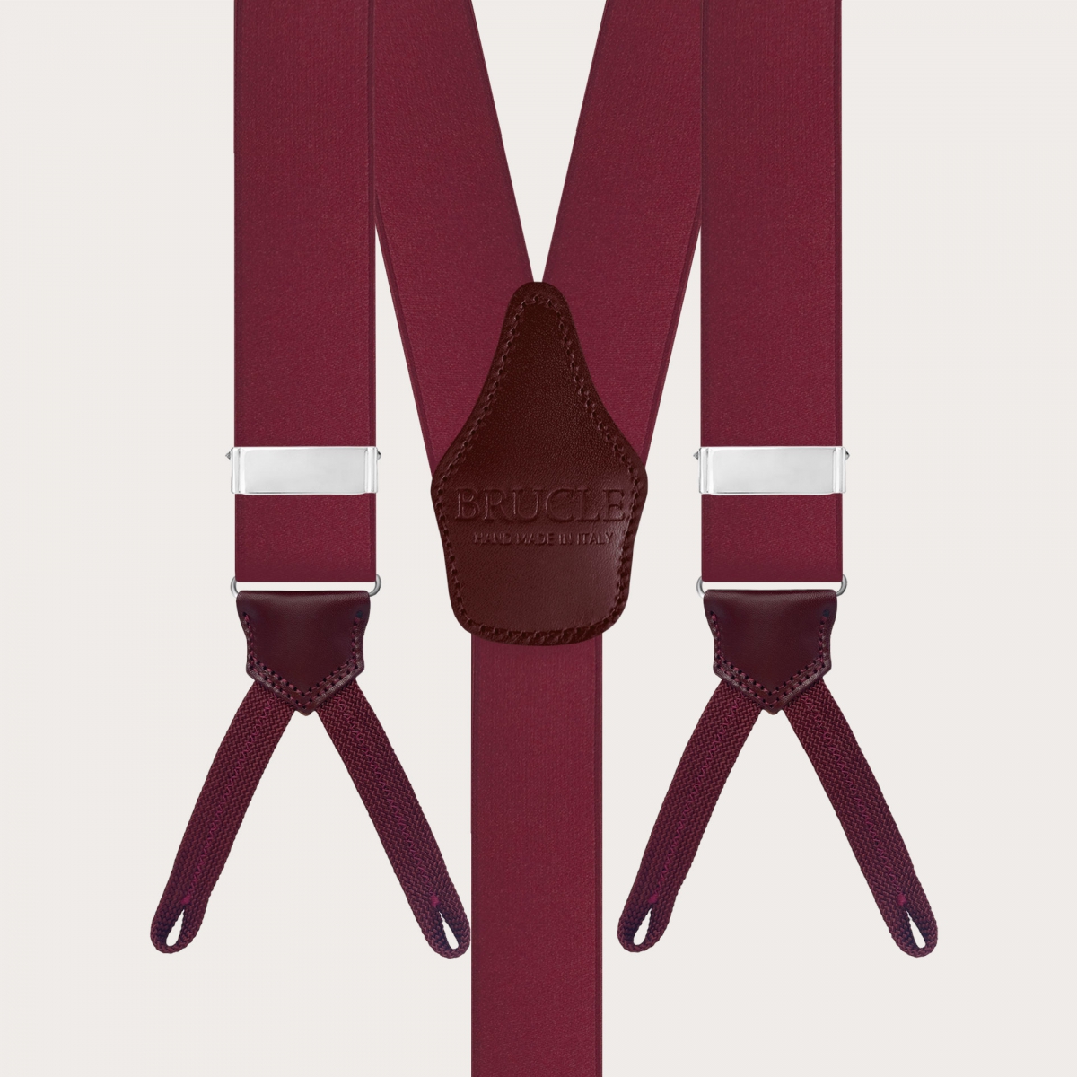 Bretelles en satin élastique bordeaux avec boutonnières