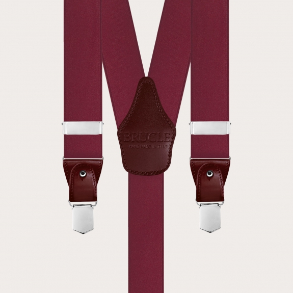 Elegant burgundy satin elastic suspenders