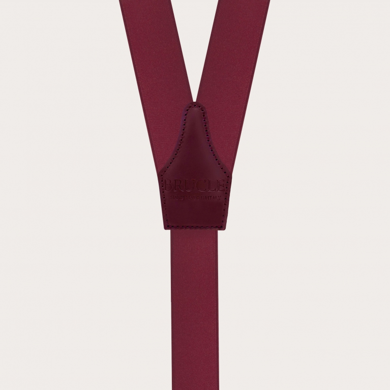 Bretelles en satin élastique bordeaux avec boutonnières