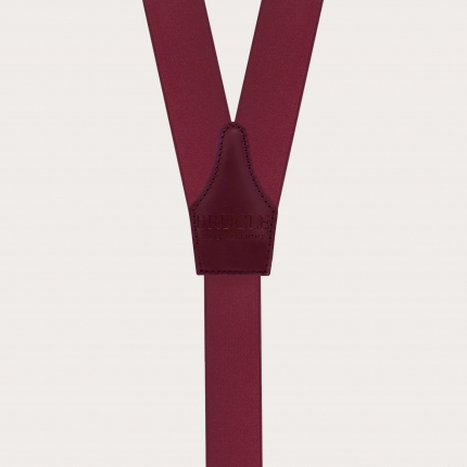 Bretelle bordeaux in raso elastico con asole per bottoni