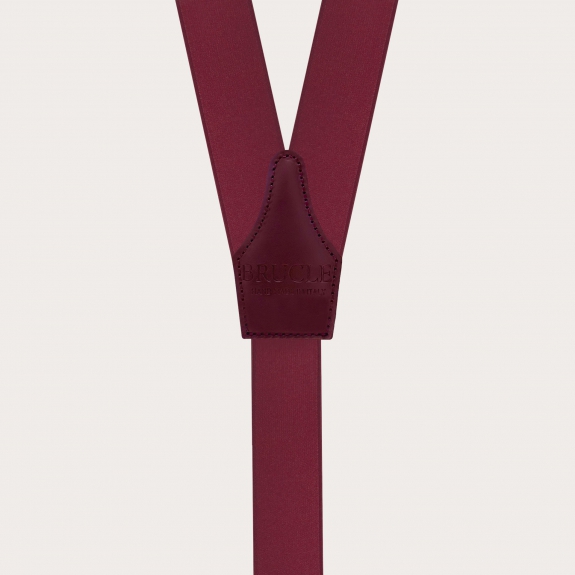 Burgundy satin elastic suspenders with button loops