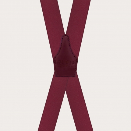 Eleganti bretelle a X bordeaux in raso elastico