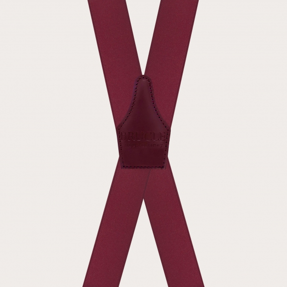 Elegant burgundy X-back satin elastic suspenders