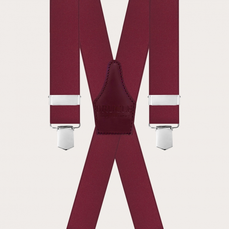 Eleganti bretelle a X bordeaux in raso elastico
