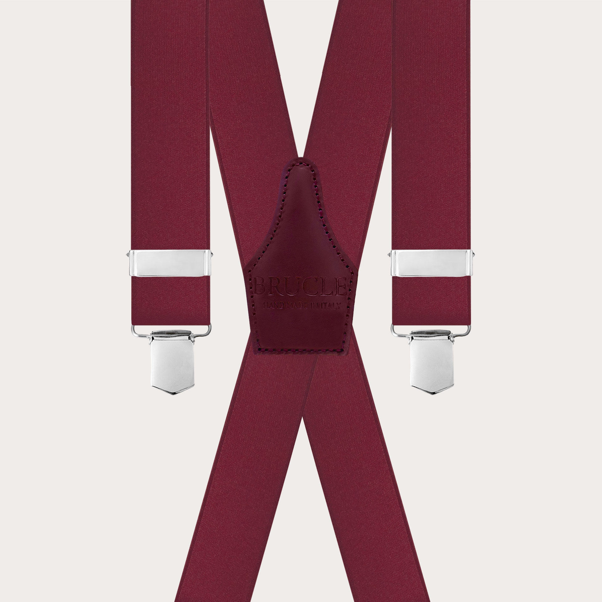 Eleganti bretelle a X bordeaux in raso elastico