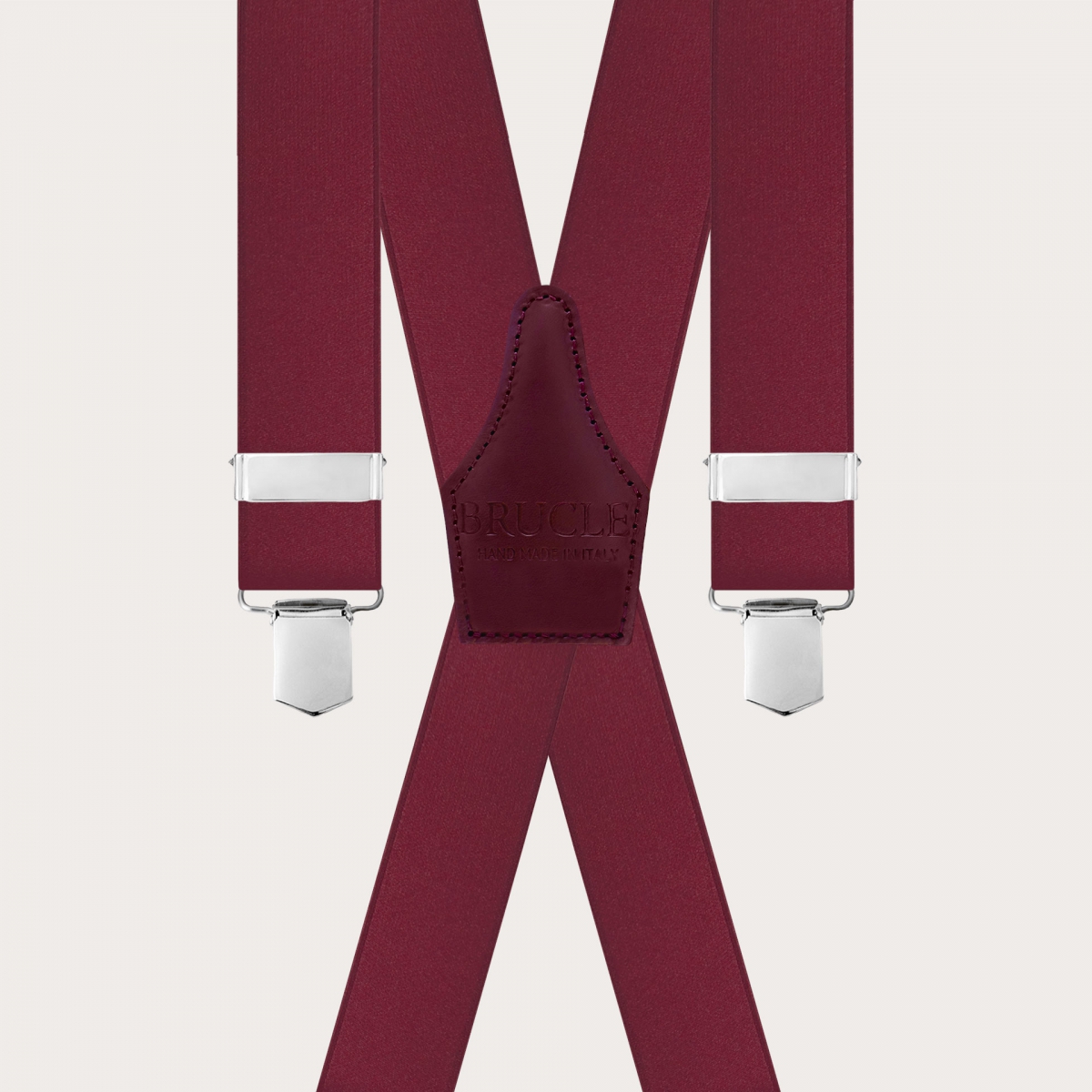 Eleganti bretelle a X bordeaux in raso elastico