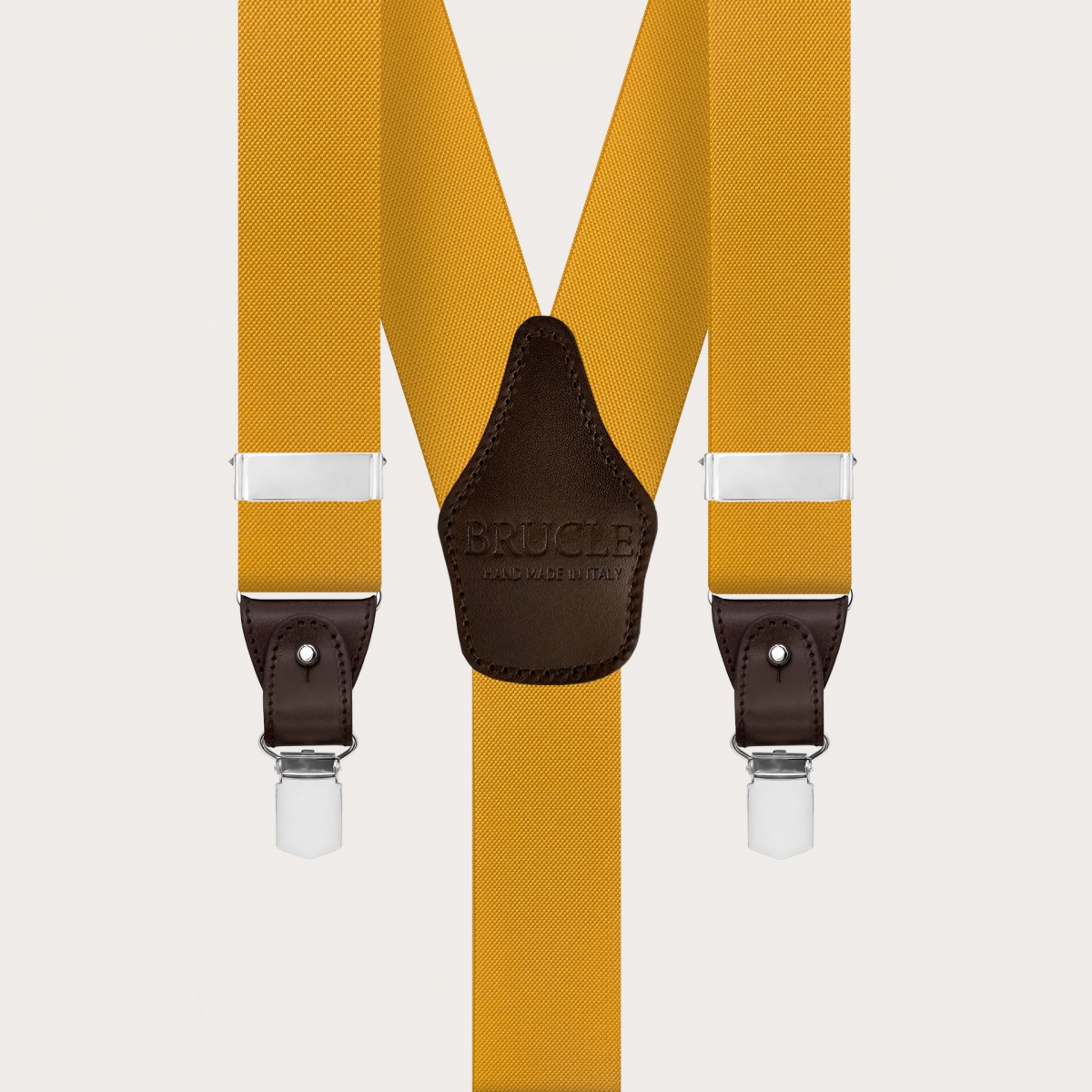 Mustard yellow elastic suspenders for buttons or clips