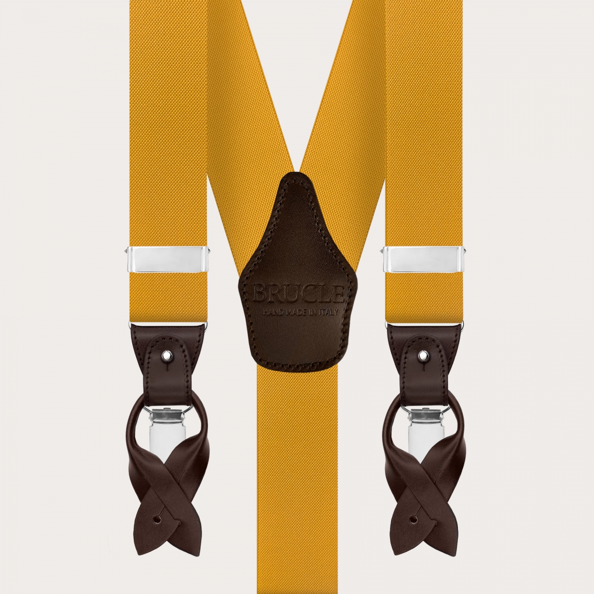 Mustard yellow elastic suspenders for buttons or clips