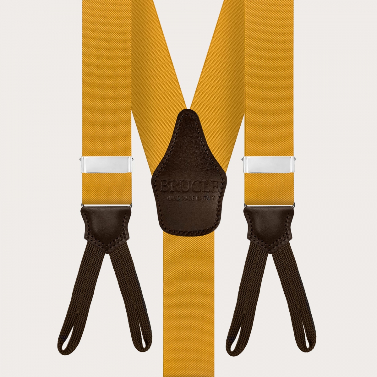 Mustard yellow suspenders with button loops