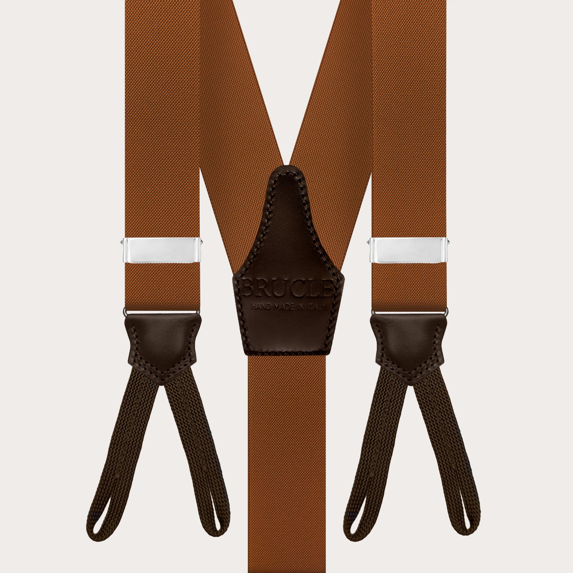 Brown suspenders with button loops