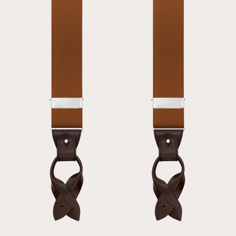 Men’s brown suspenders dual use clips or buttons