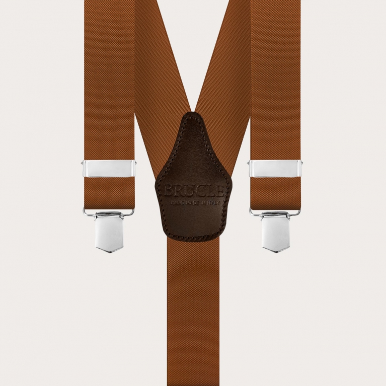 Unisex brown suspenders with 3 clips