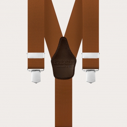 Unisex brown suspenders with 3 clips
