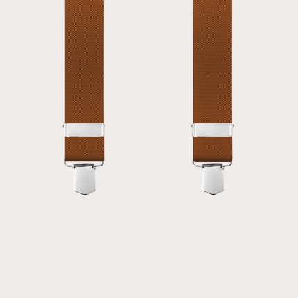 Unisex brown suspenders with 3 clips