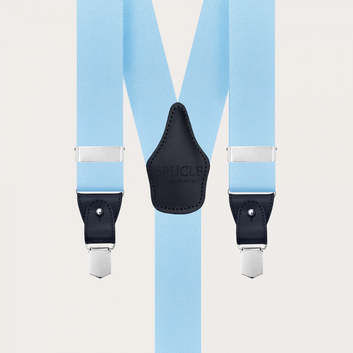 Y-förmige, hellblaue, elastische Hosenträger