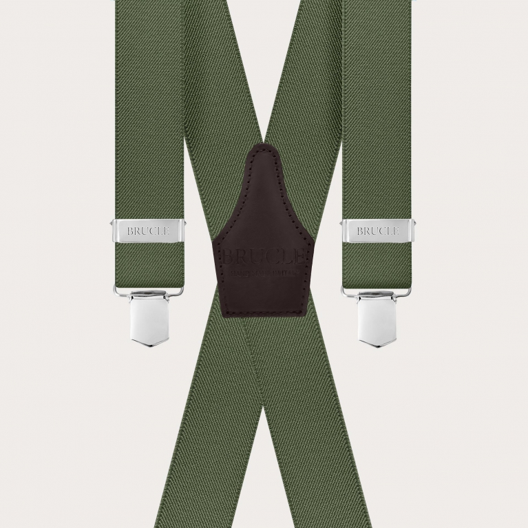 Bretelles vert olive en X avec 4 pinces