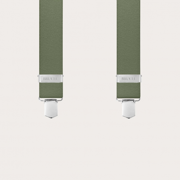 Bretelles vert olive en X avec 4 pinces